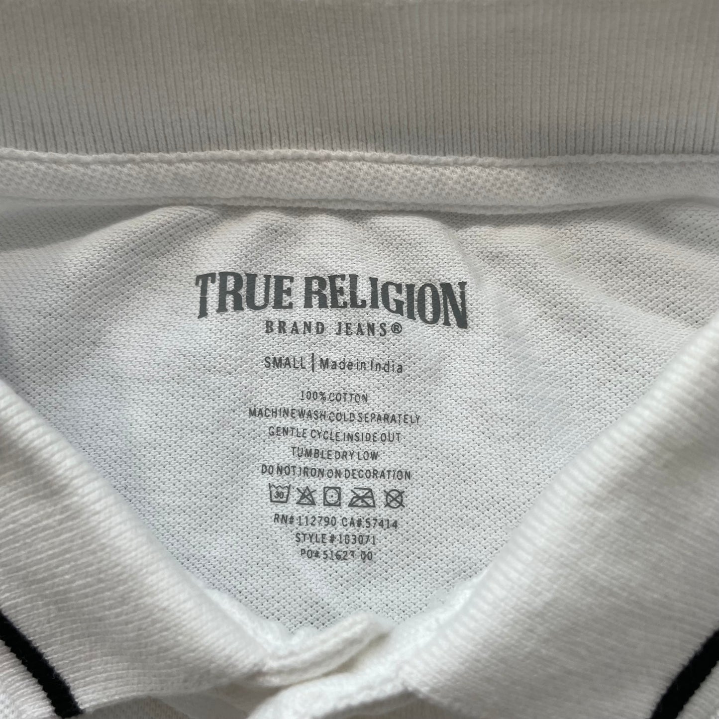 True Religion Polo Shirt Men's White Crafted With Pride Back Print Logo Size S