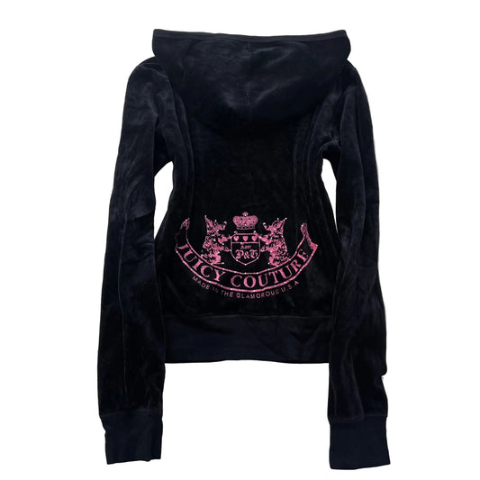 Juicy Couture Scottie Dogs Women's Black Velour Zip-Up Hoodie Loungewear Size M