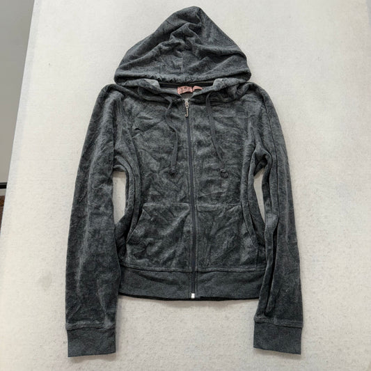 Vintage Juicy Couture Women's Dark Heather Gray Velour Zip Up Hoodie Y2K Size L