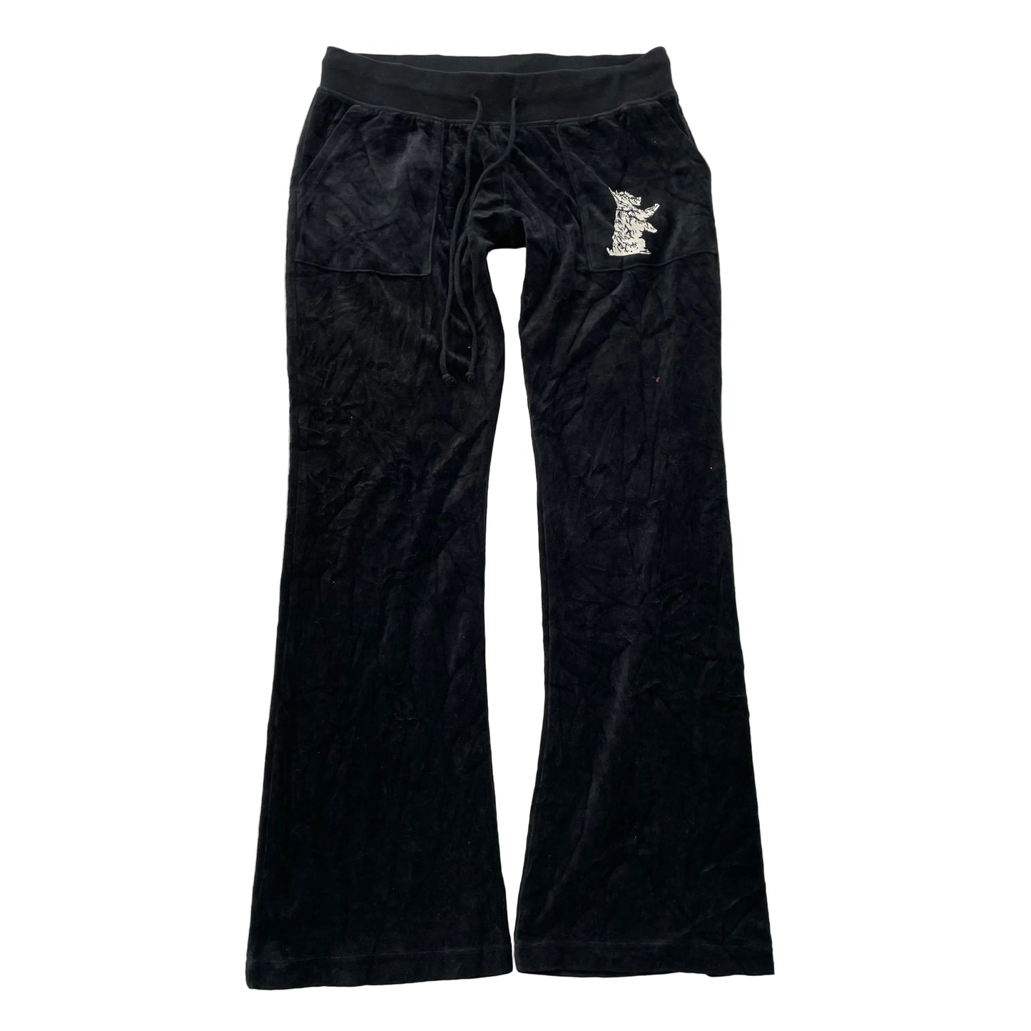 Vintage Juicy Couture Women's Black Velour Flared Leg Track Pant Dog Logo Size L