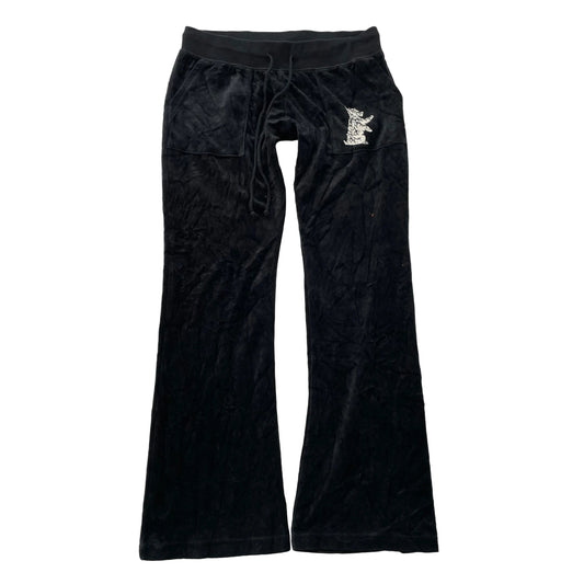 Vintage Juicy Couture Women's Black Velour Flared Leg Track Pant Dog Logo Size L
