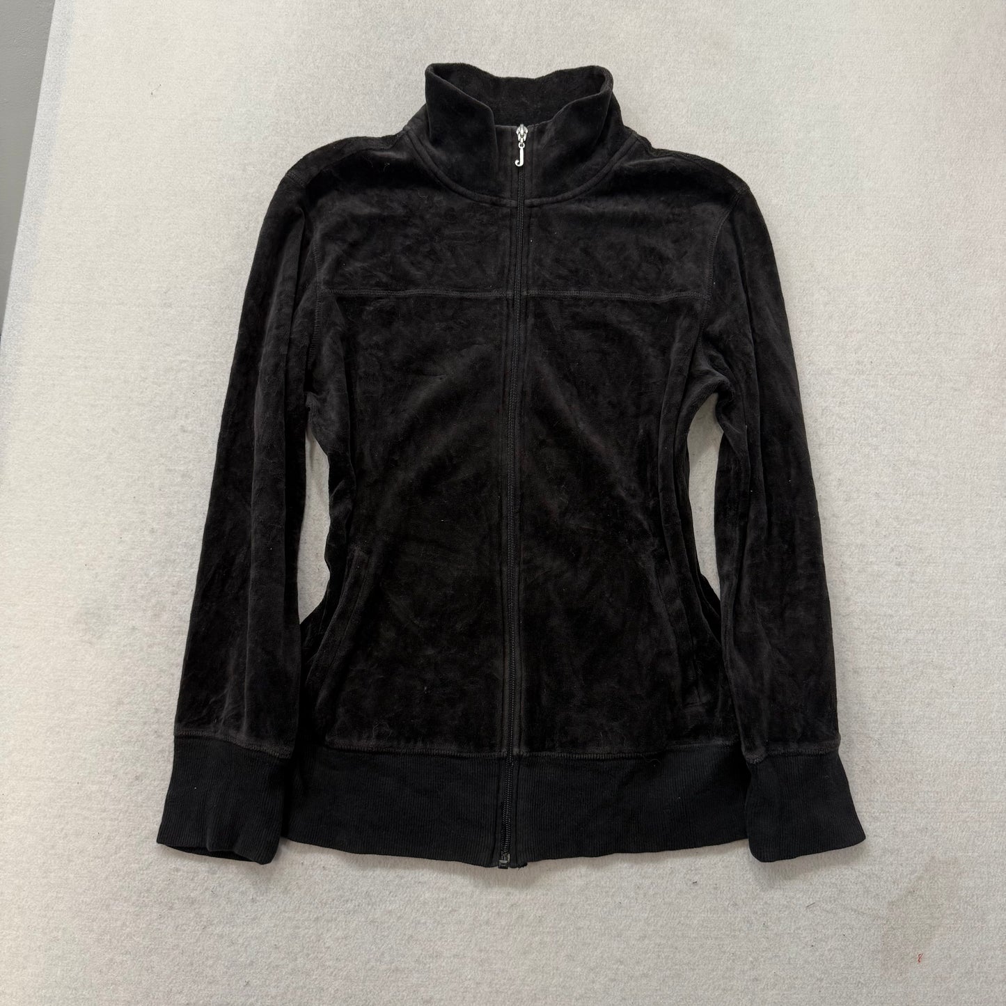 Juicy Couture Black Velour Tracksuit Set Zip Up Jacket & Flared Pants Y2k Size M