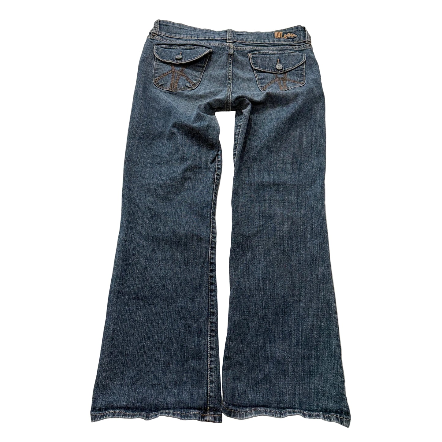 KUT From The Kloth Women's Blue Flared Denim Jeans Flap Back Pockets Size W32