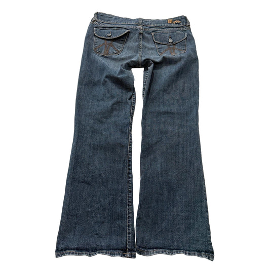KUT From The Kloth Women's Blue Flared Denim Jeans Flap Back Pockets Size W32