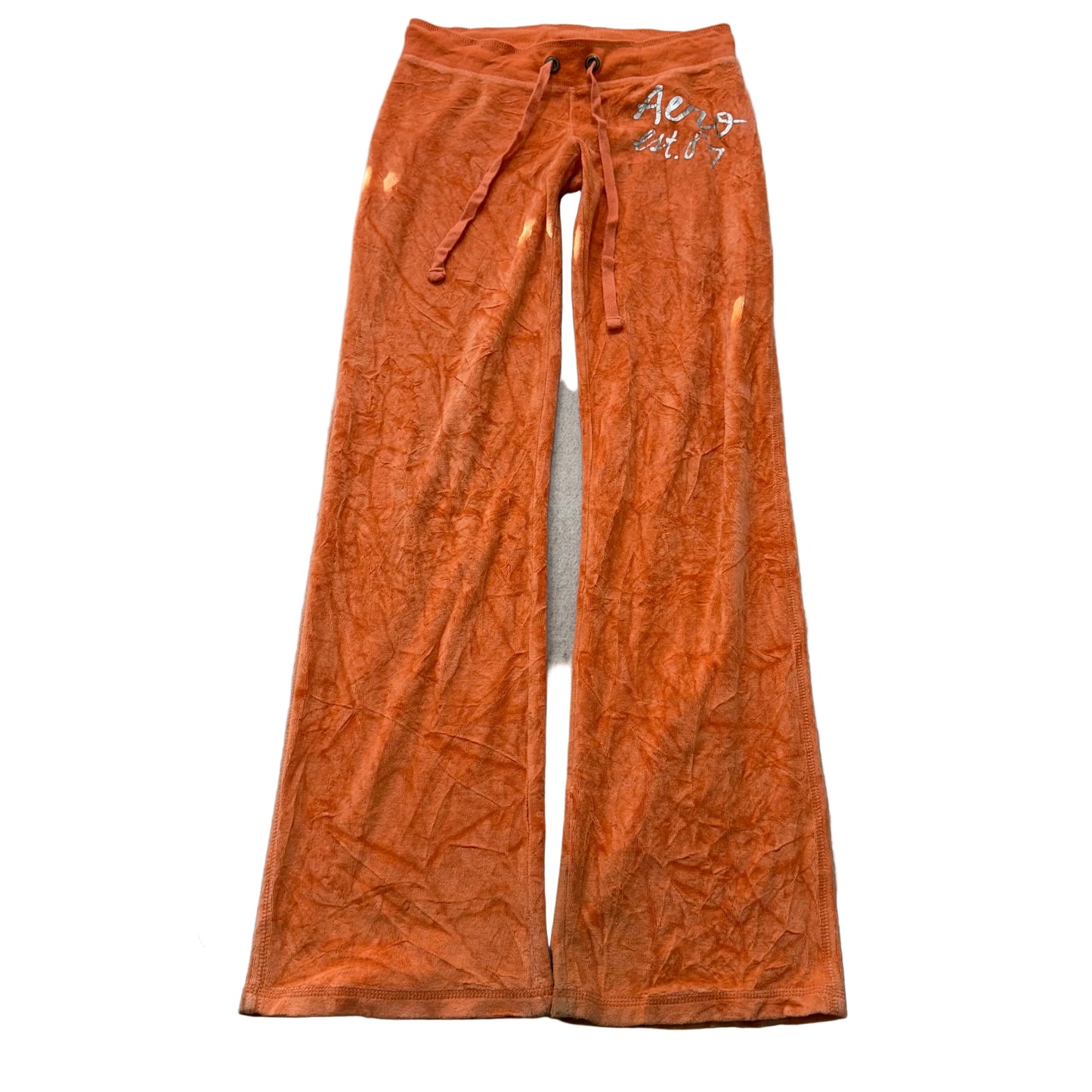 Aéropostale Women's Bright Tangerine Velour Flared Track Pant Logo Y2K Size 2XS