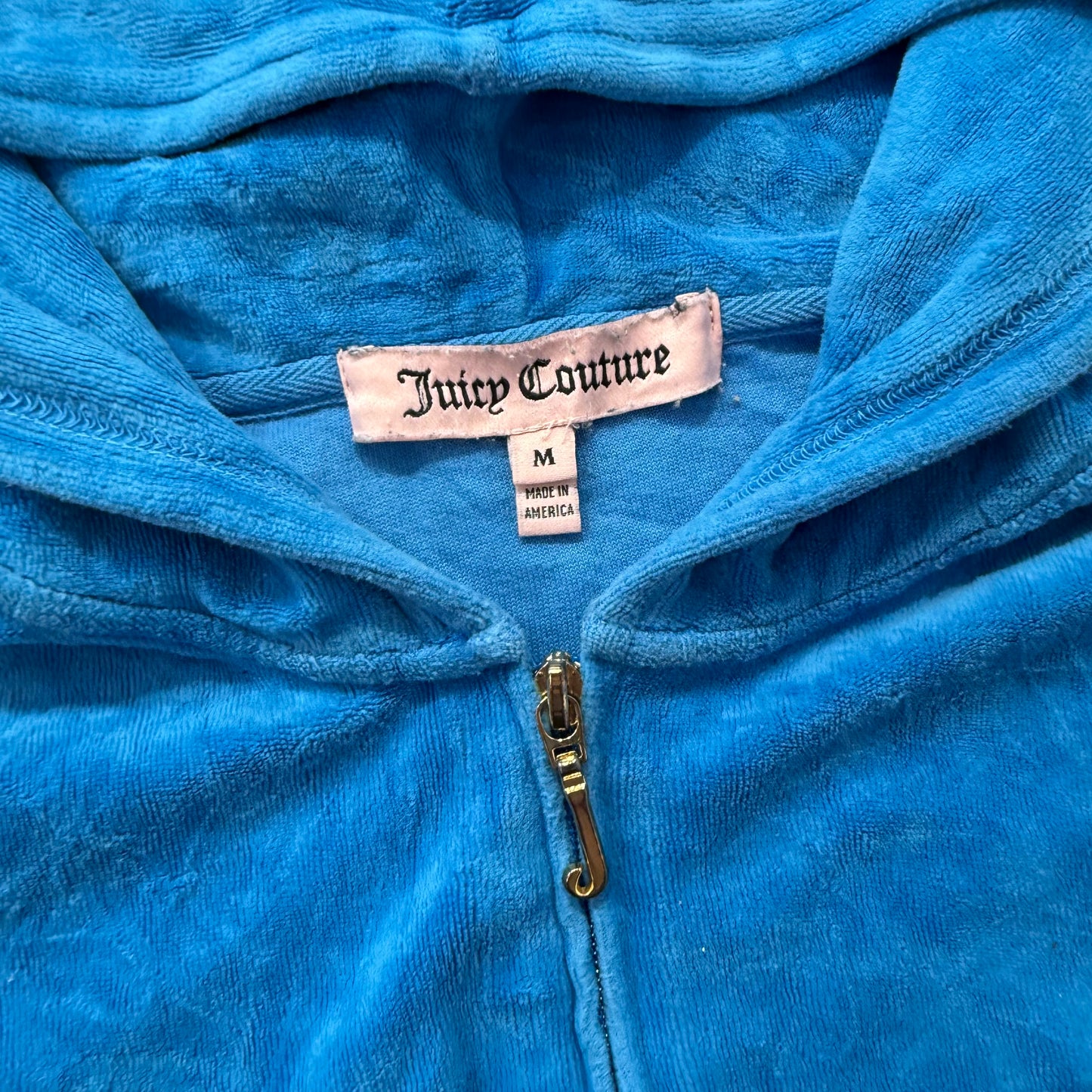Juicy Couture Blue Velour Zip-Up Hoodie Long SLeeve Loungewear Casual Fit Size M