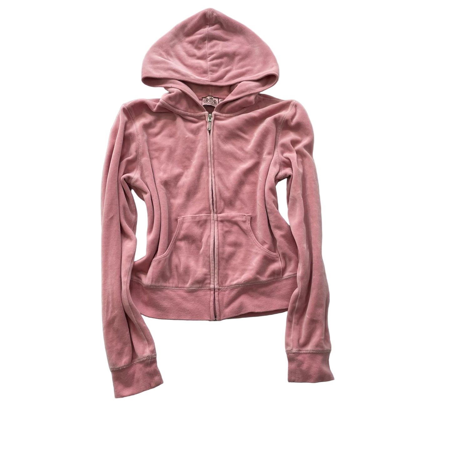 Vintage Juicy Couture Women's Pink Velour Full Zip Hoodie Pockets Casual Size S