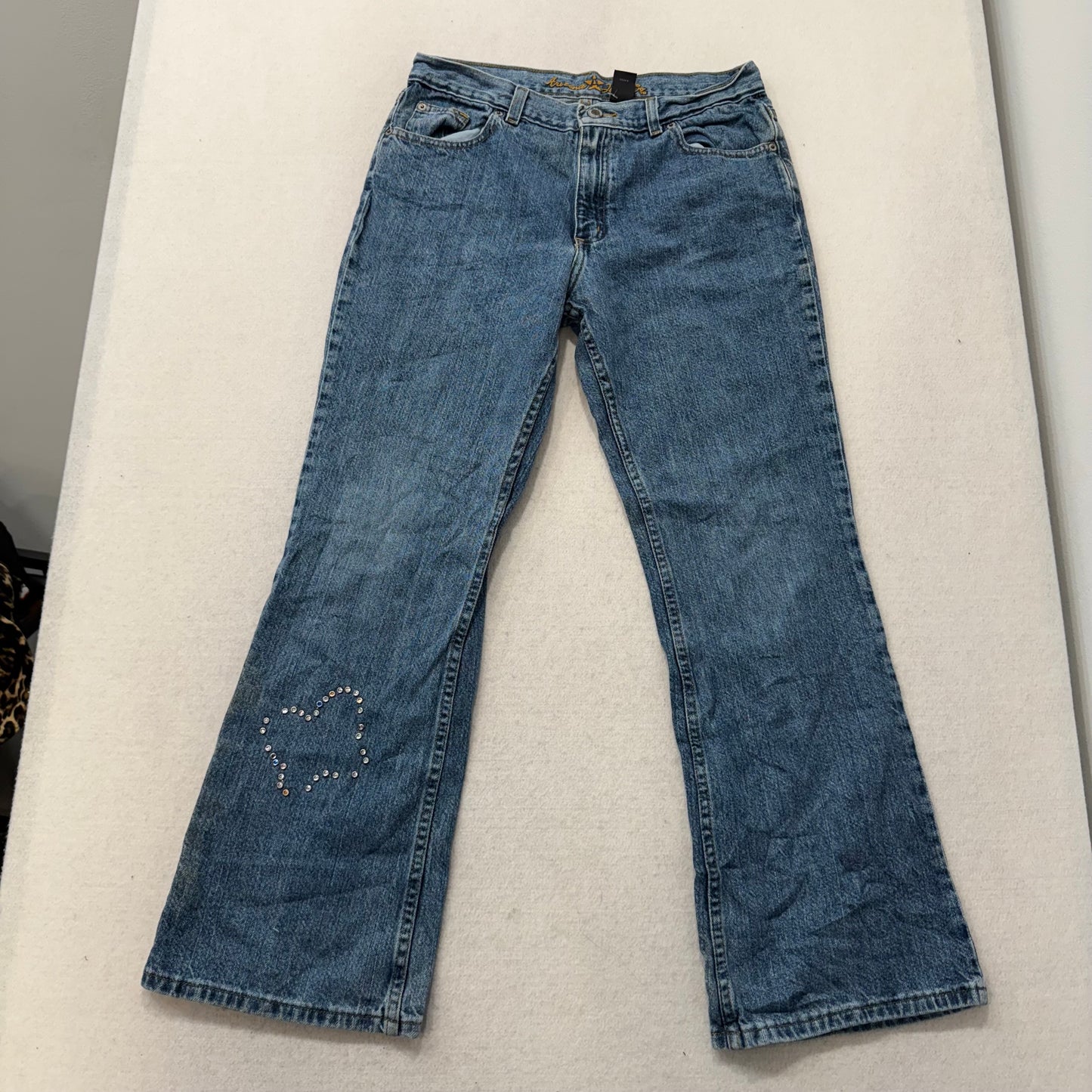 Arizona Jean Co. Womens Blue Denim Bootcut jeans Rhinestone Size 14 1/2 Plus