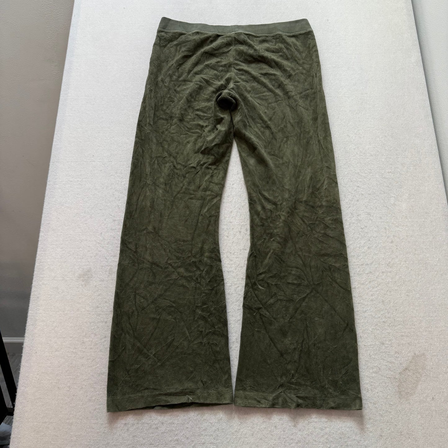 Juicy Couture Prep Women's Olive Velour Flared Track Pant Drawstring Logo Size M