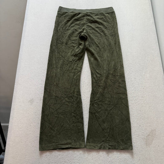 Juicy Couture Prep Women's Olive Velour Flared Track Pant Drawstring Logo Size M