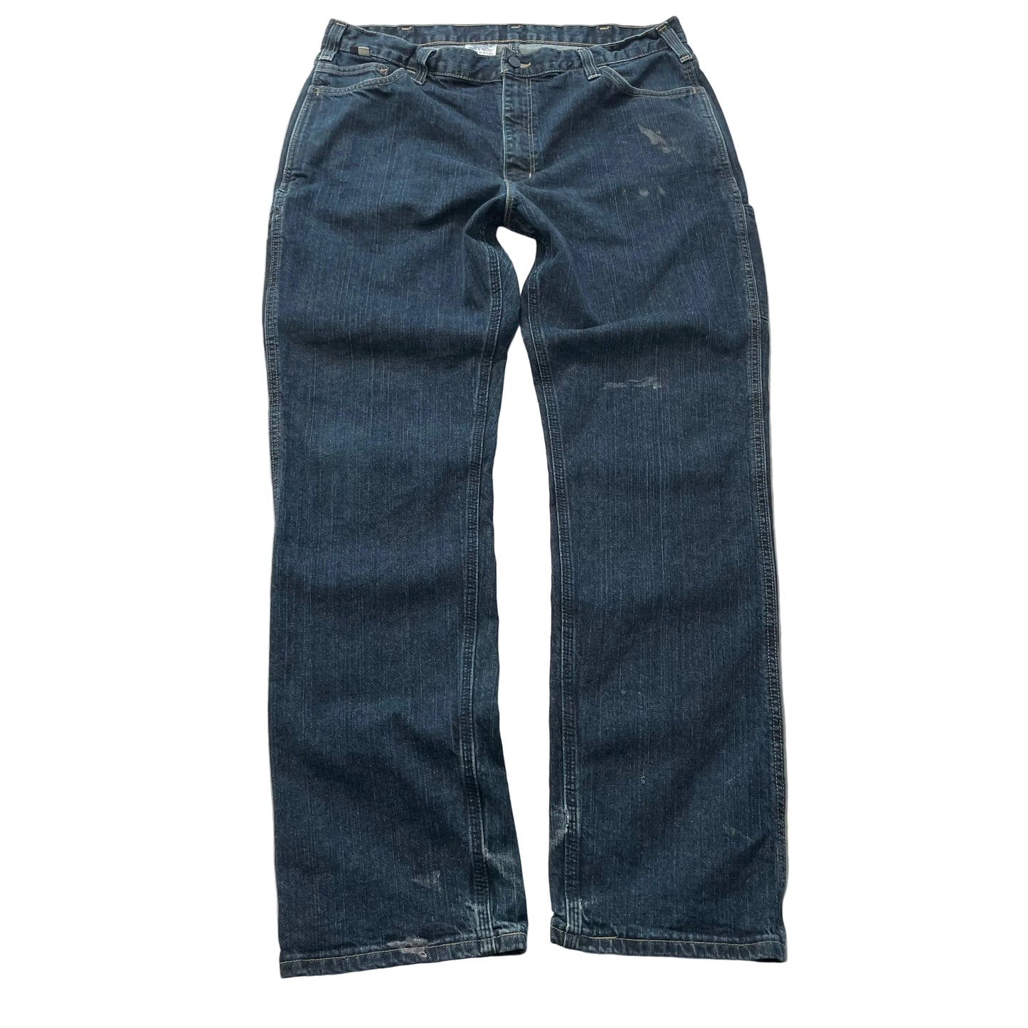 Carhartt Men Blue Denim Flame Resistant Rugged Flex Jeans Relaxed Fit Size 38x34