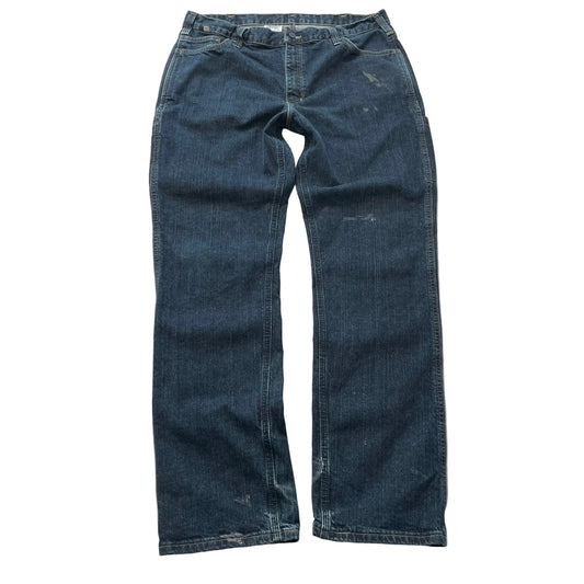 Carhartt Men Blue Denim Flame Resistant Rugged Flex Jeans Relaxed Fit Size 38x34