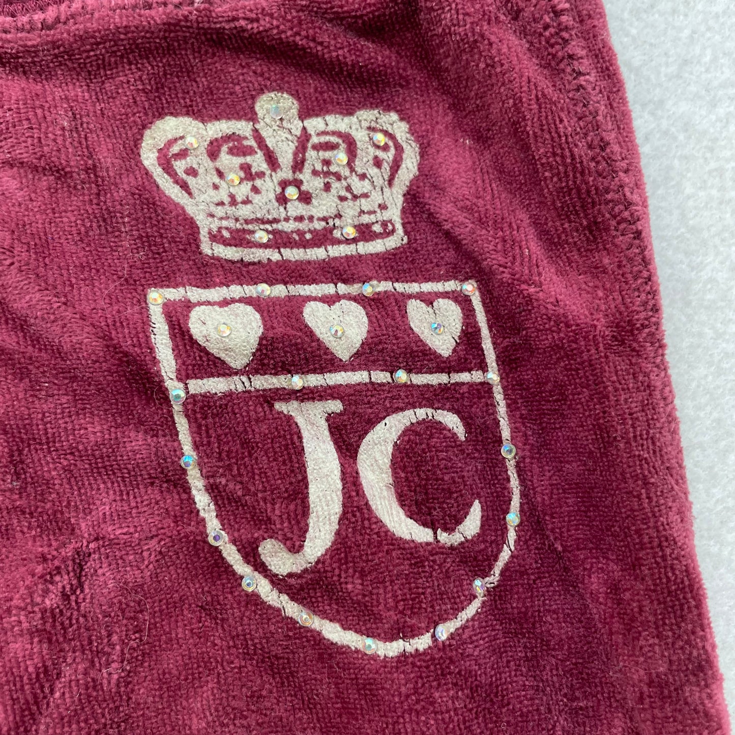 Vtg Juicy Couture Women Burgundy Velour Flare Track Pant Rhinestones Logo Size S