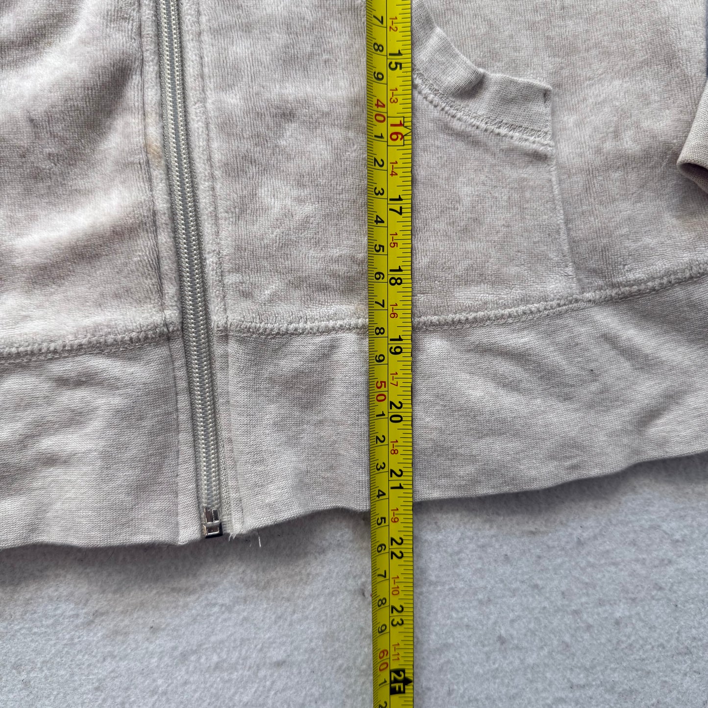 Vintage Juicy Couture Women's Light Taupe Velour Full Zip Hoodie Pockets Size S