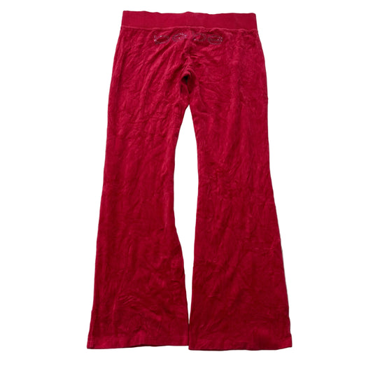 Bebe Women's Chili Pepper Red Velour Flared Track Pant Drawstring Preppy Size M
