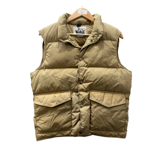 Woolrich Men's Beige Quilted Down Puffer Vest Snap Buttons Cargo Pockets Size L