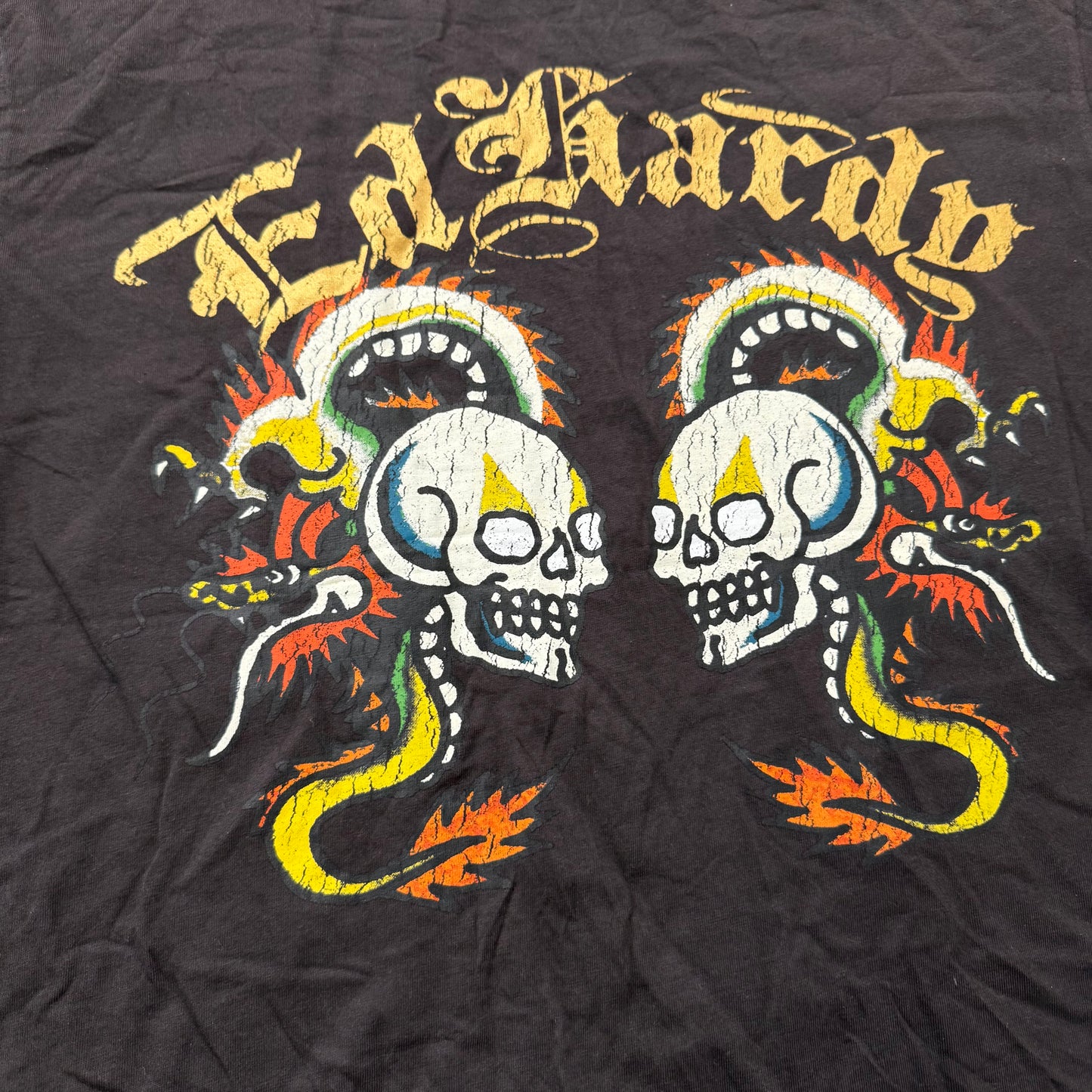 ED HARDY "Dragon Skull" Dark Brown Graphic T-Shirt Size L