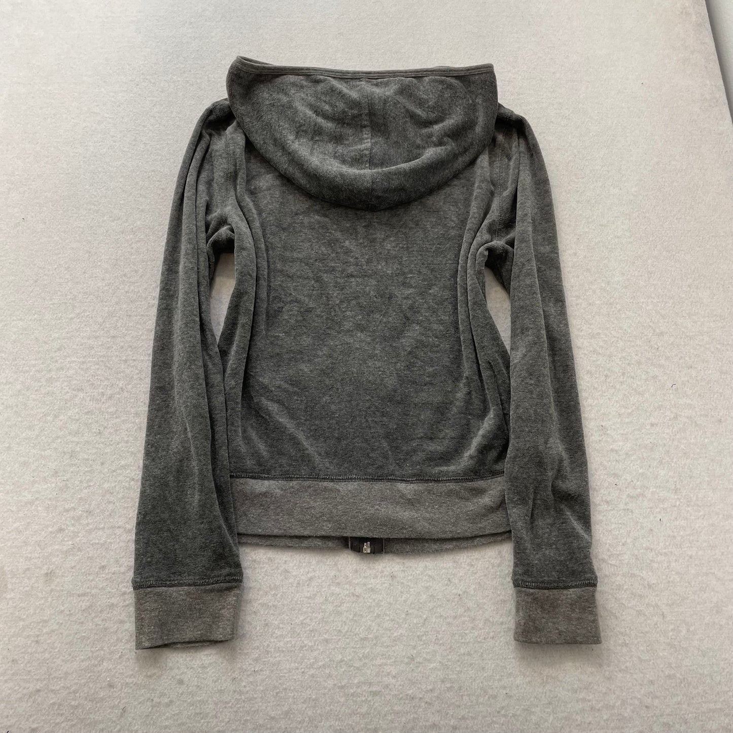 Vintage Juicy Couture Women's Charcoal Grey Velour Zip-Up Hoodie Pockets Size L