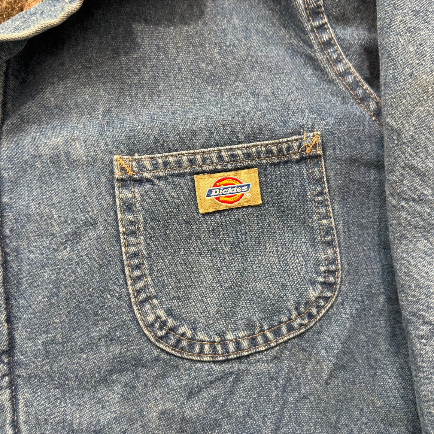 Dickies Blue Denim Chore Jacket Corduroy Collar Blanket Lined Workwear Size XL