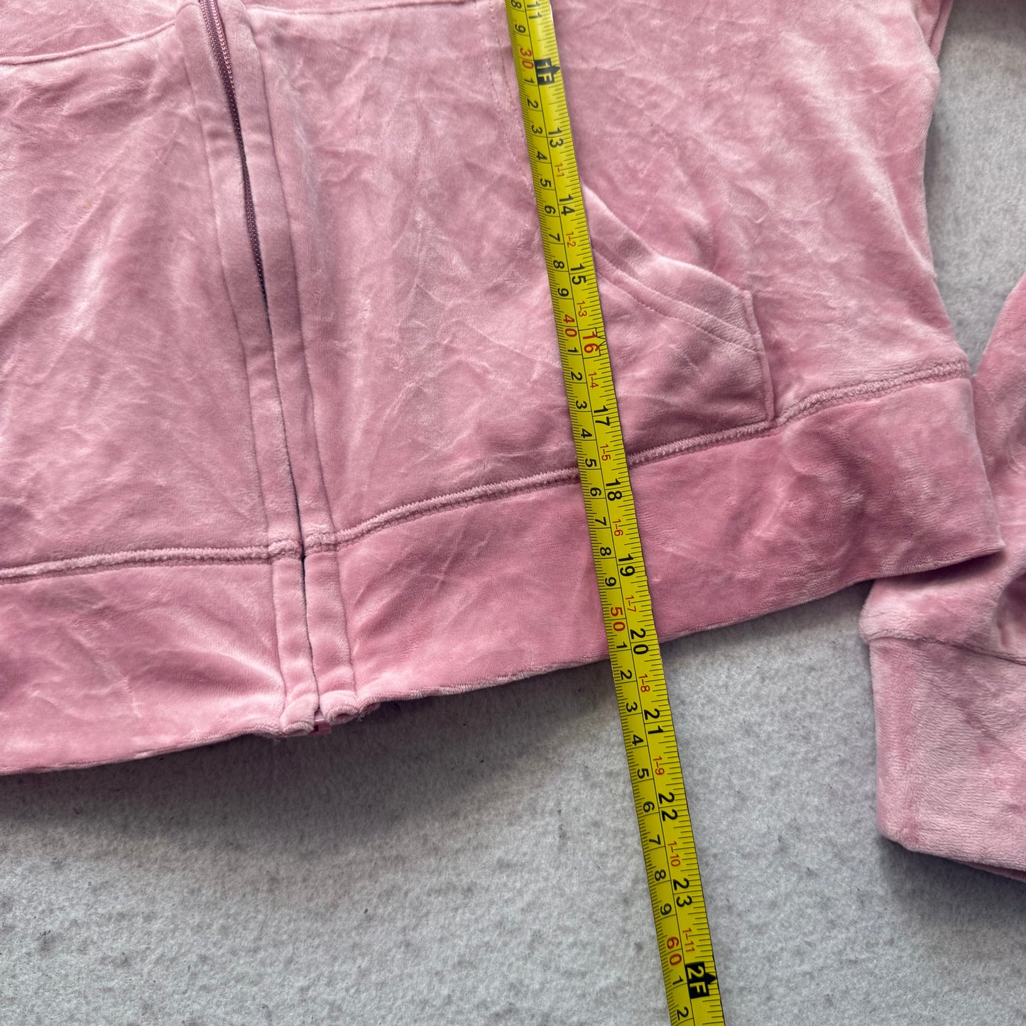 Juicy Couture Women's Pink Velour Zip-Up Cropped Hoodie Rhinestone Logo Size 2XL