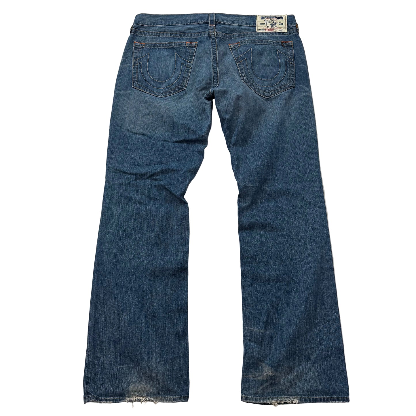 True Religion Men Blue Denim Straight Jeans Signature Horseshoe Pockets Waist 38