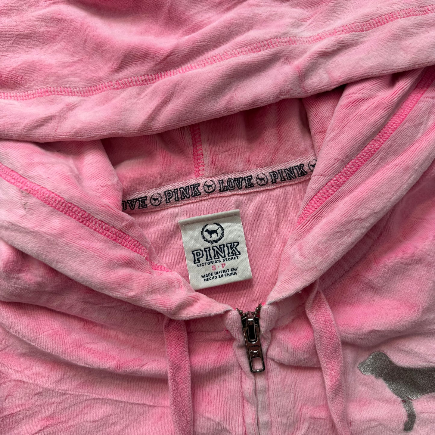 Victoria's Secret PINK Women's Pink Velour Zip-Up Hoodie Back Graphic Size S