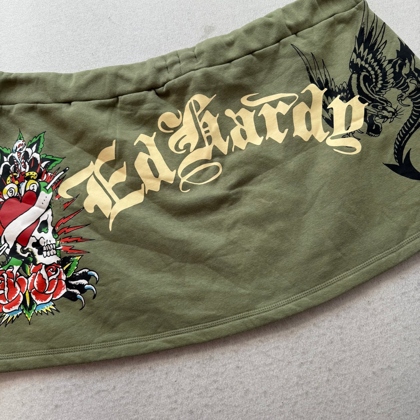 Ed Hardy Women's Olive Green Fleece Mini Skirt Drawstring Waistband Logo Size 3X