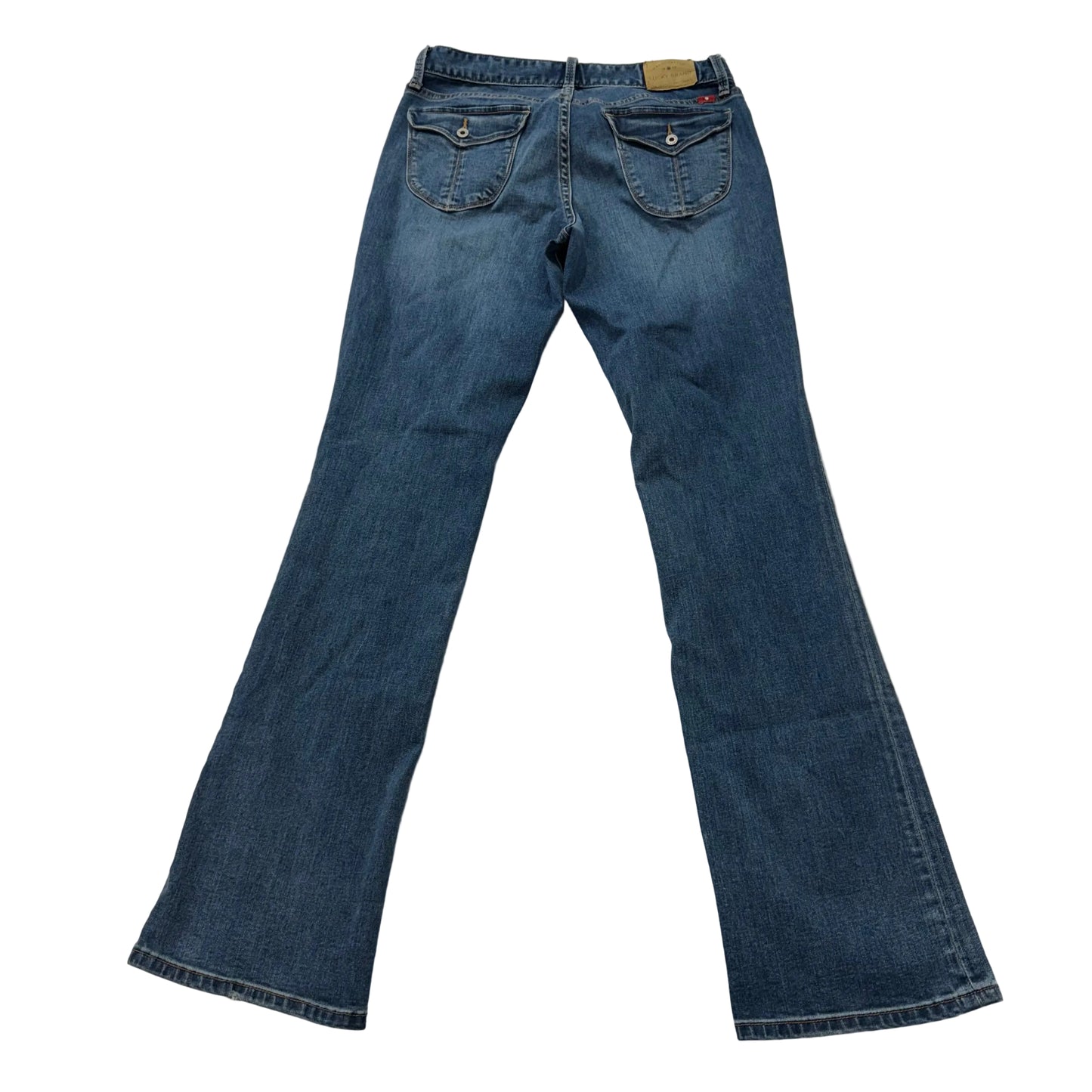 Lucky Brand Leyla Boot Womens Blue Denim Flared Jeans Back Snap Pockets Waist 28