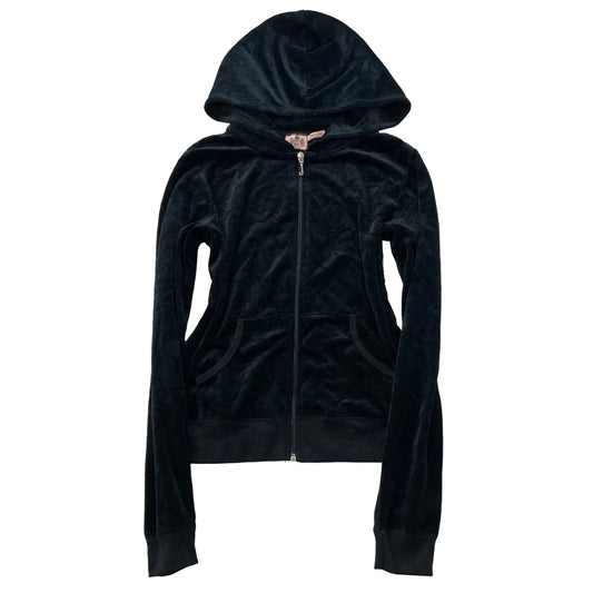 Vintage Juicy Couture Womens Charcoal Velour Zip-Up Hoodie Loungewear Y2k Size L