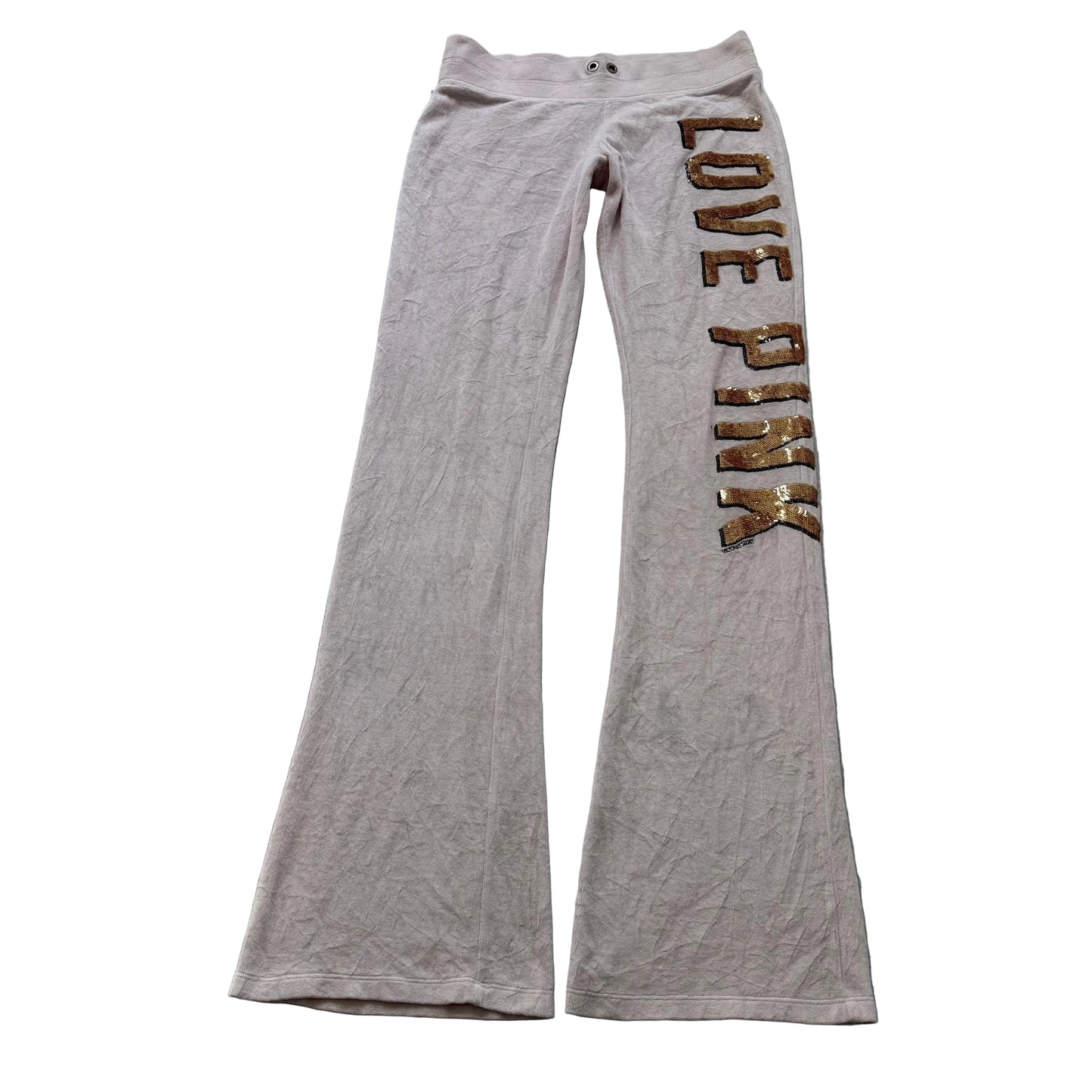 Victoria's Secret PINK Womens Baby Pink Velour Flared Track Pant Sequin Logo - S