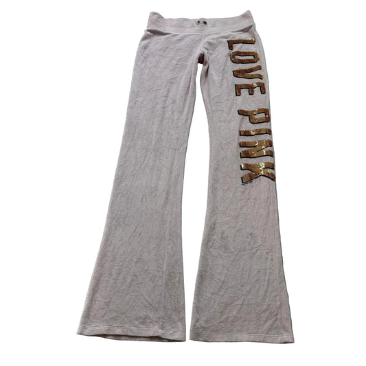 Victoria's Secret PINK Womens Baby Pink Velour Flared Track Pant Sequin Logo - S