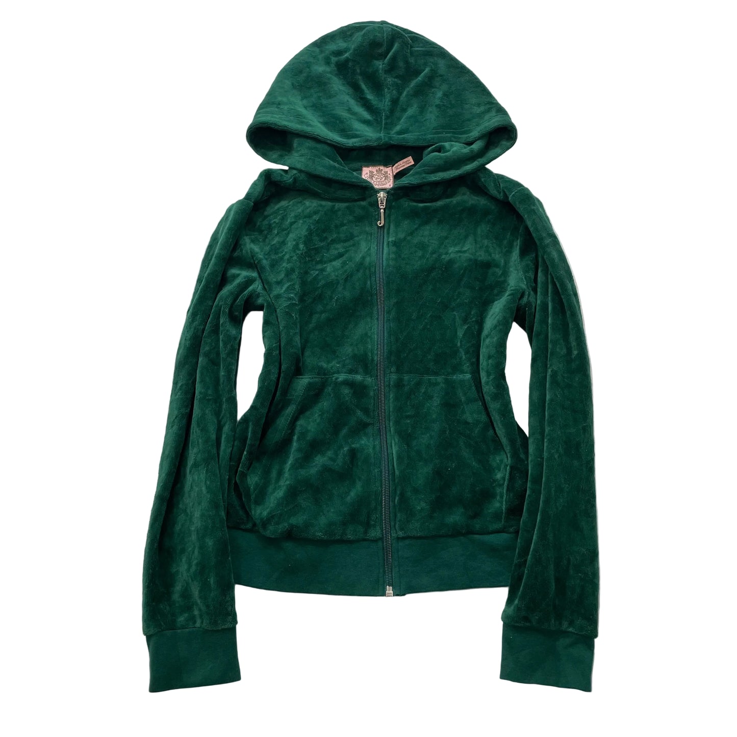 Vintage Juicy Couture Women's Dark Green Velour Zip-Up Hoodie Pockets Y2k Size S