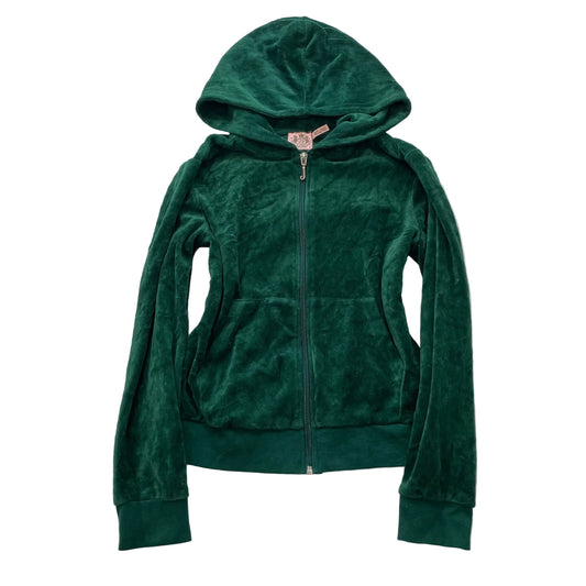 Vintage Juicy Couture Women's Dark Green Velour Zip-Up Hoodie Pockets Y2k Size S