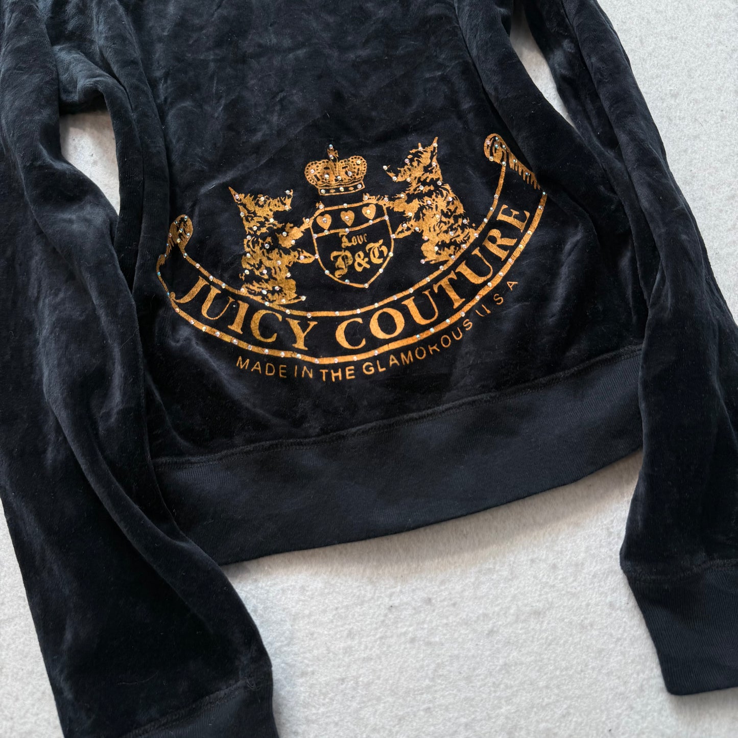 Juicy Couture Women's Black Tracksuit Set Zip Up Hoodie & Flared Pant Y2k Size S