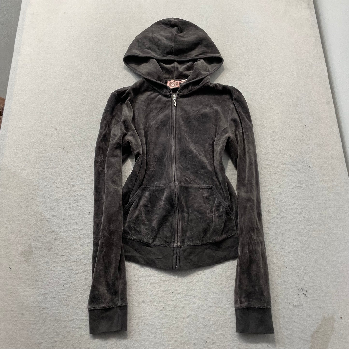 Vtg Juicy Couture Women's Deep Charcoal Velour Tracksuit Set Snap Pockets Size S