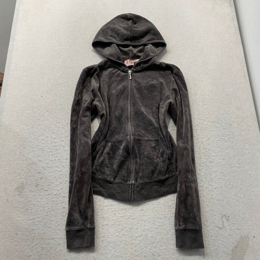Vtg Juicy Couture Women's Deep Charcoal Velour Tracksuit Set Snap Pockets Size S