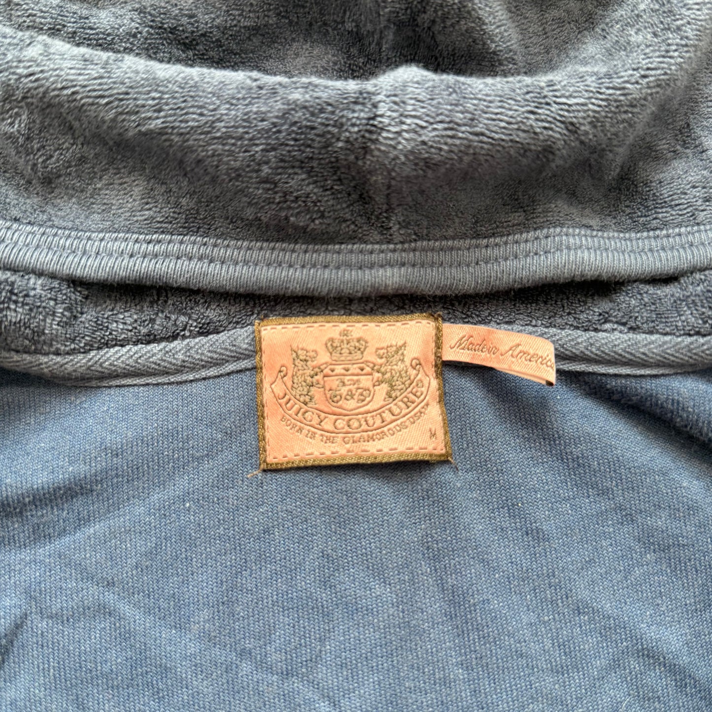 Juicy Couture Women Navy Terry Cloth Zip-Up Hooded Flare Dress Drawstring Size M