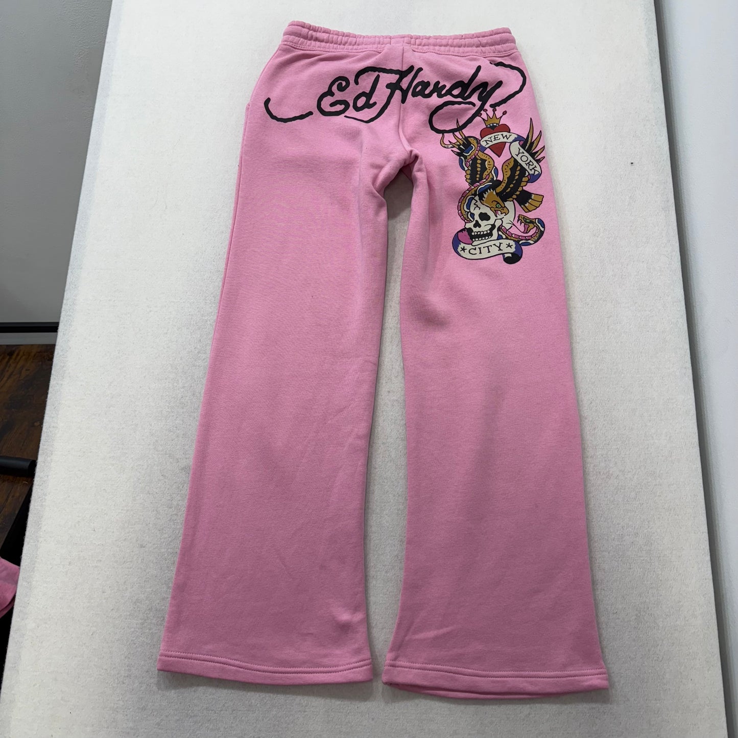 ED HARDY “NYC Skull” PINK FLARE PANTS