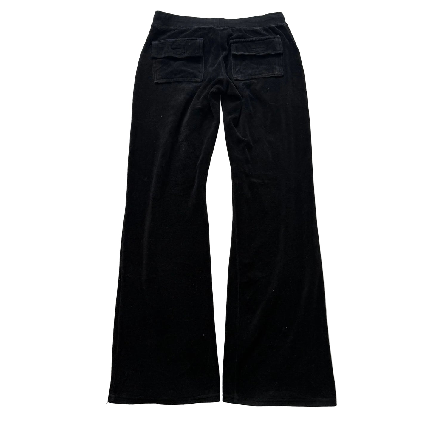 Vintage Juicy Couture Women's Black Velour Flared Track Pants Pockets Y2K Size S
