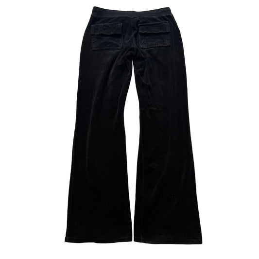 Vintage Juicy Couture Women's Black Velour Flared Track Pants Pockets Y2K Size S