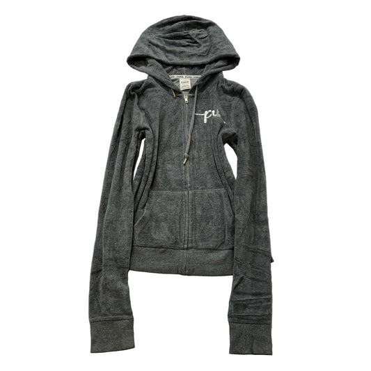 Victoria's Secret PINK Women's Dark Gray Velour Zip-Up Hoodie Drawstrings Size S