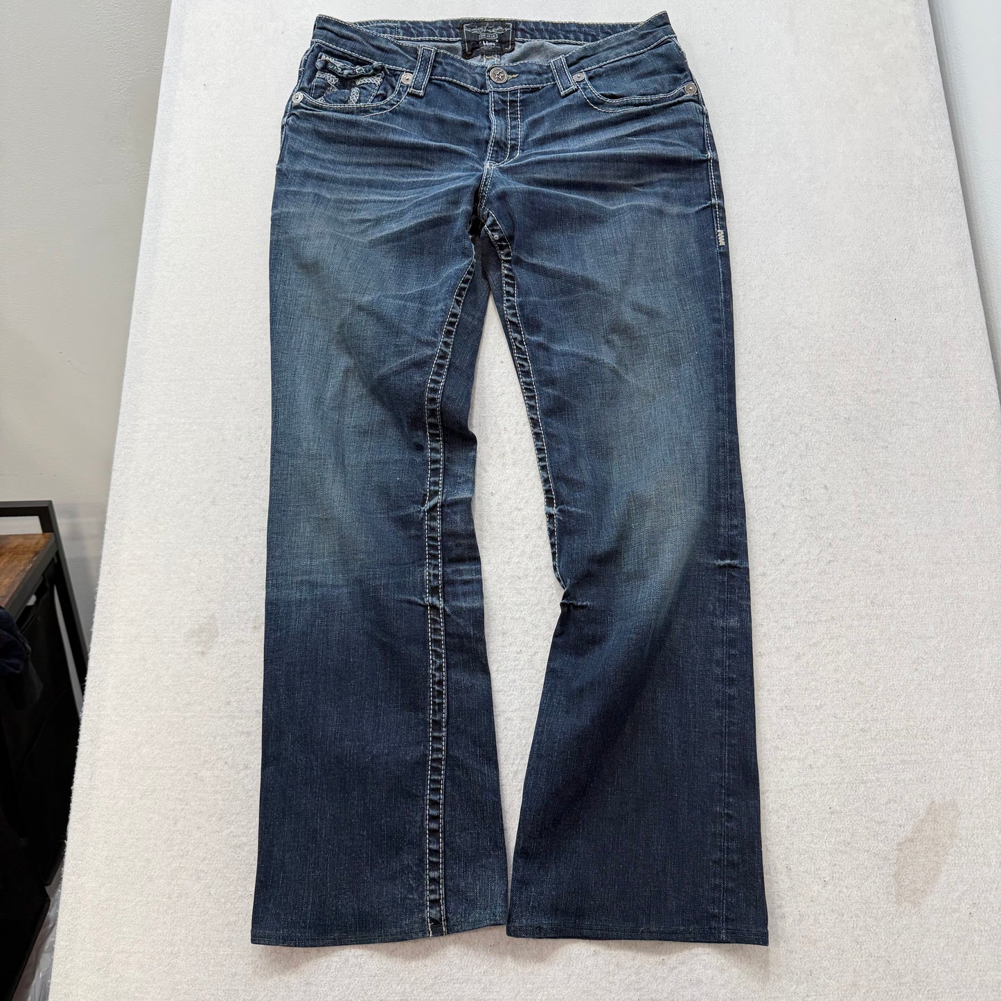 Big Star Women's Blue Denim Bootcut Jeans Horseshoe Flap Snap Pocket Y2K Size XL