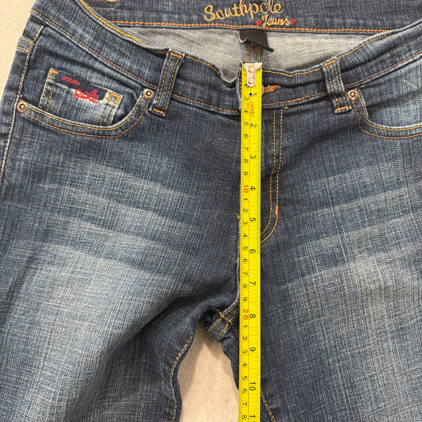 Southpole Blue Flared Bootcut Jean Back Logo Embroidered Low Rise Stretch Size 7