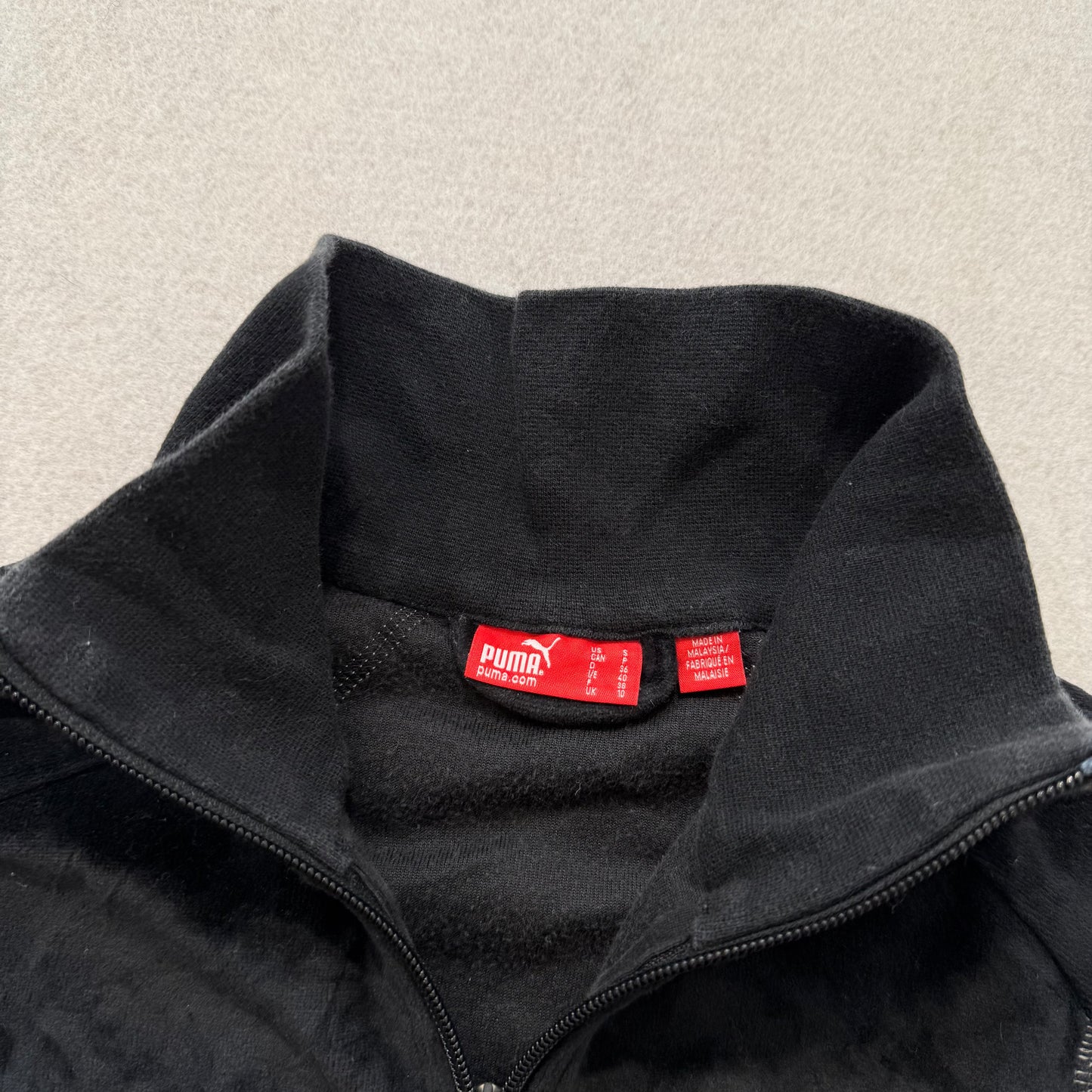 Puma Womens Black Velour Track Jacket Y2K Full-Zip Long Sleeve Casual Fit Size S