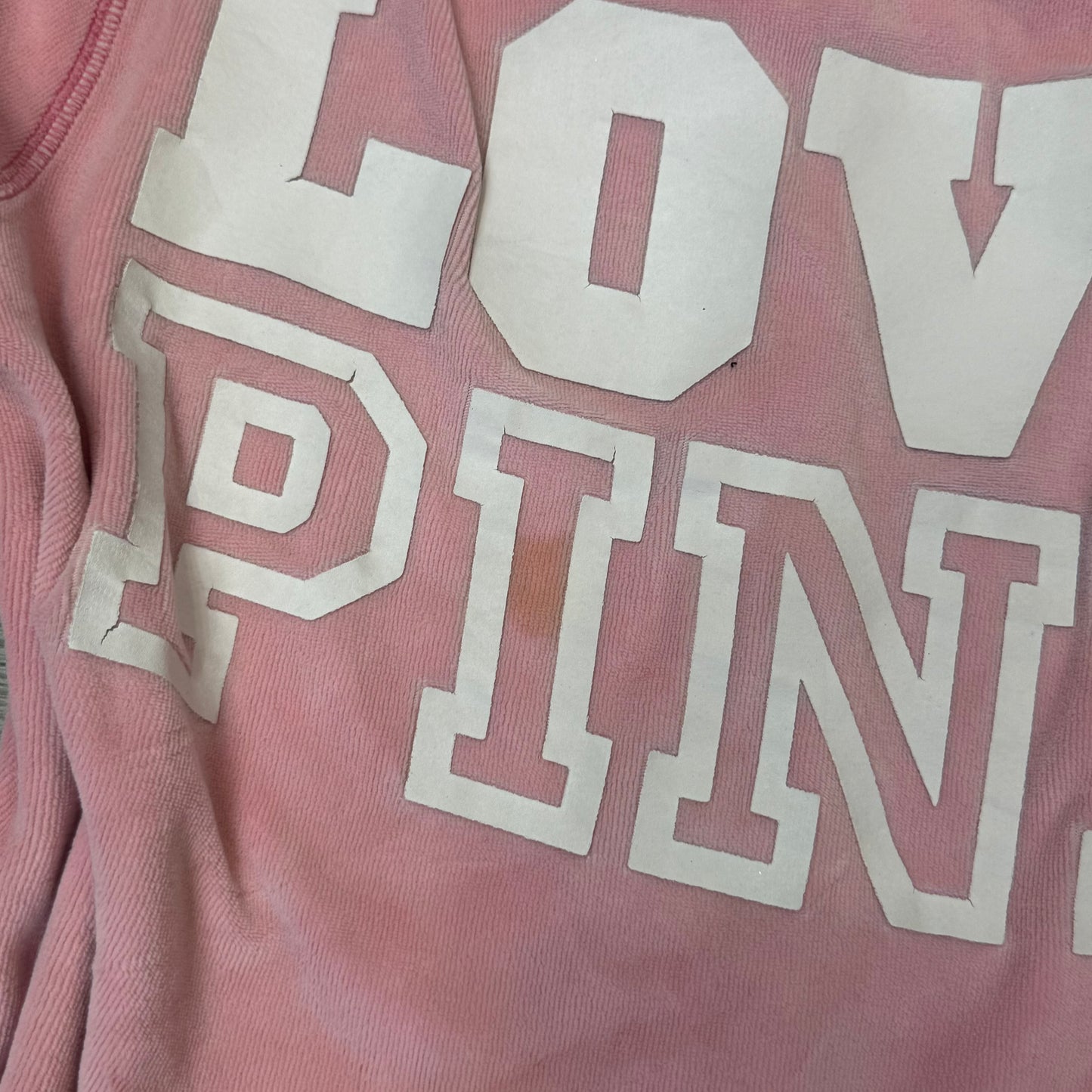 Victoria's Secret PINK "Love Pink" Women's Pink Velour Zip-Up Hoodie Logo Size M