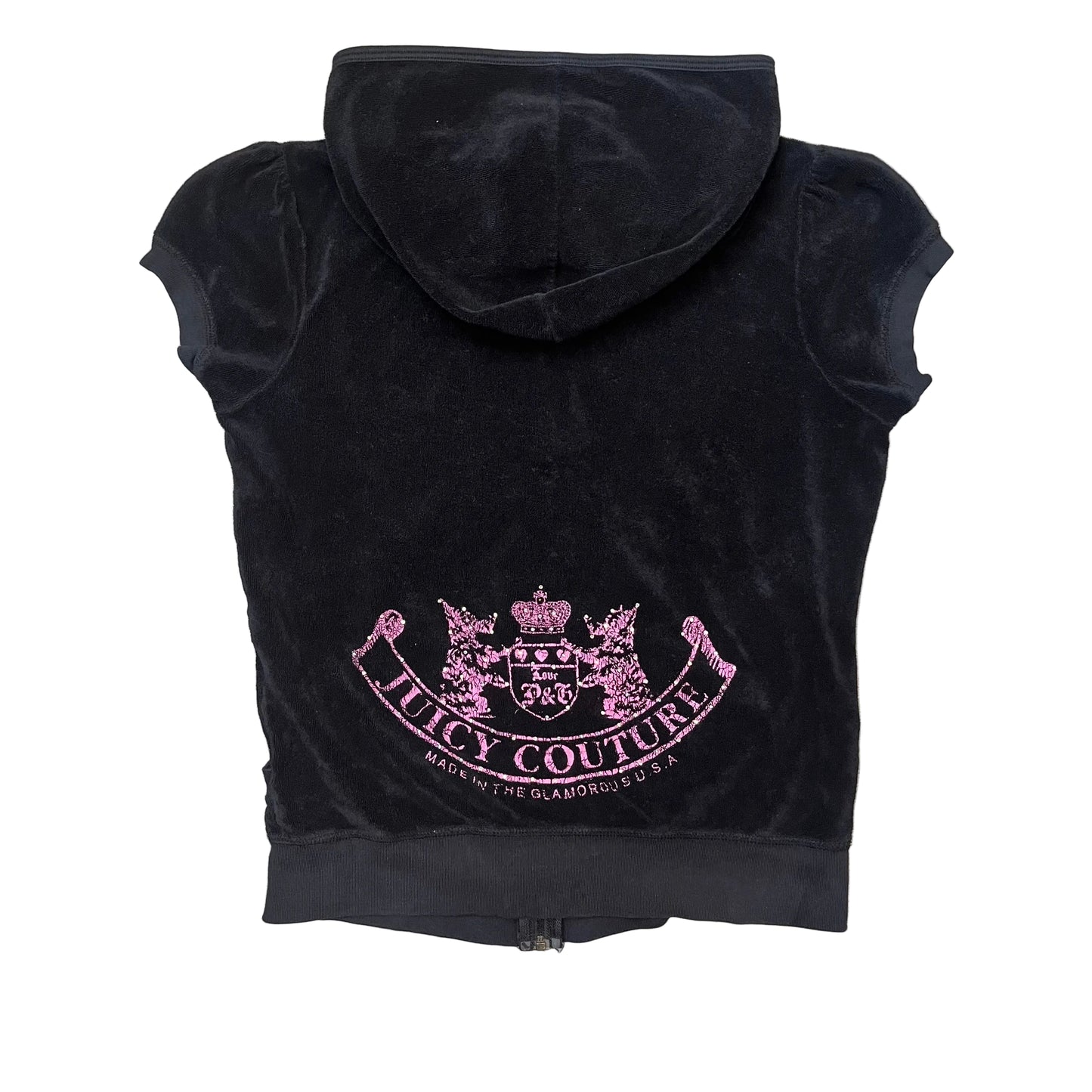 Juicy Couture Scottie Dogs Women's Black Terry Cloth Short Sleeve Hoodie Size XL
