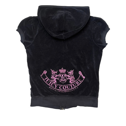 Juicy Couture Scottie Dogs Women's Black Terry Cloth Short Sleeve Hoodie Size XL