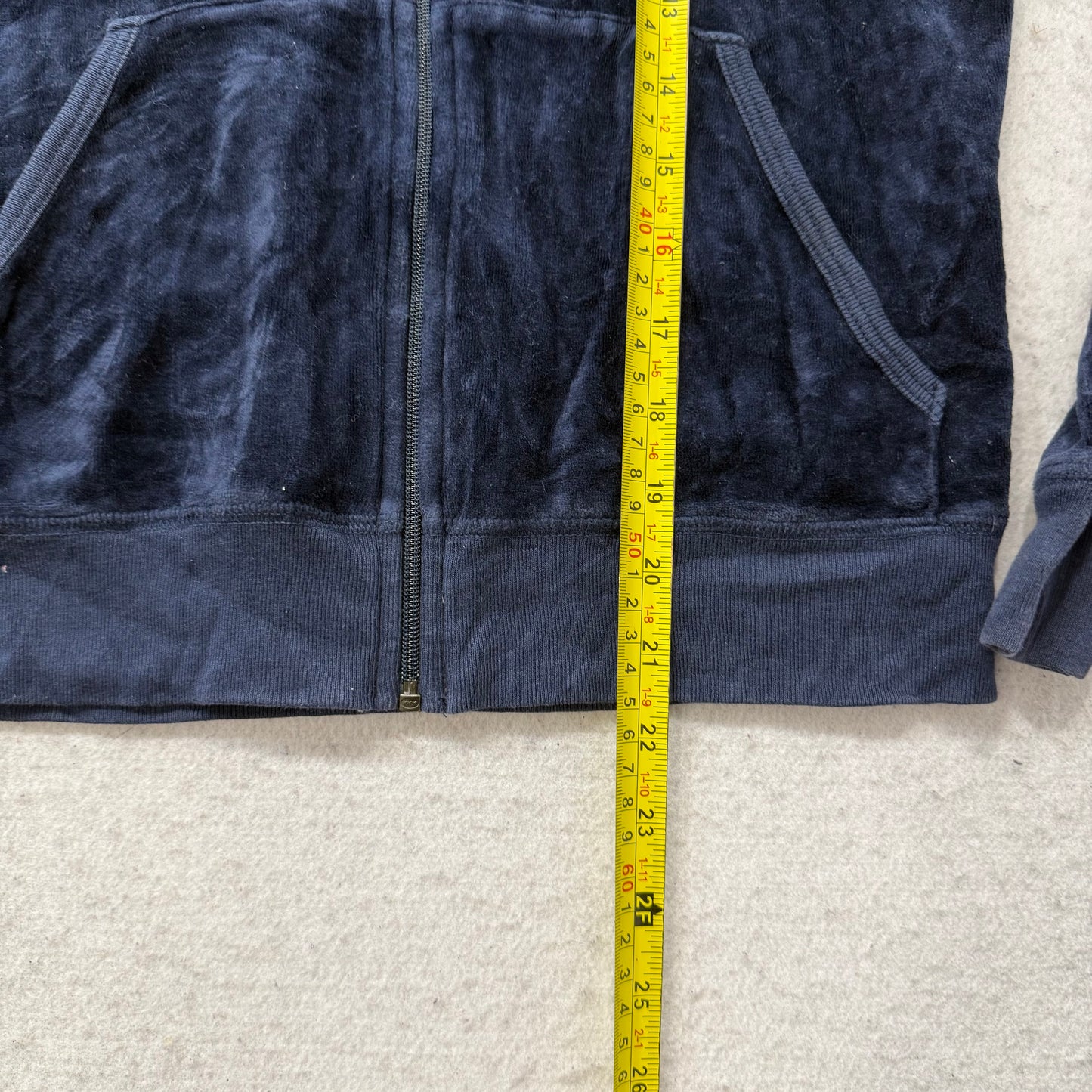 Juicy Couture Women's Navy Blue Velour Full Zip Hoodie Pockets Loungewear Size M