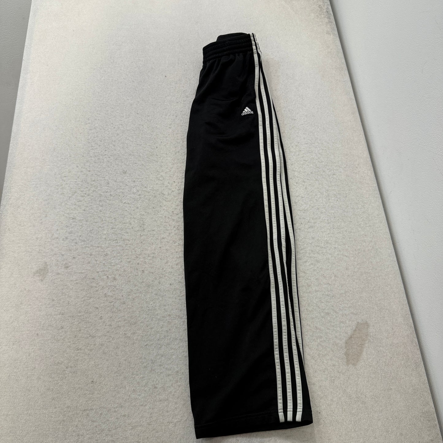 Adidas Women's Black Wide Leg High Rise Track Pant Drawstring 3-Striped Logo - M
