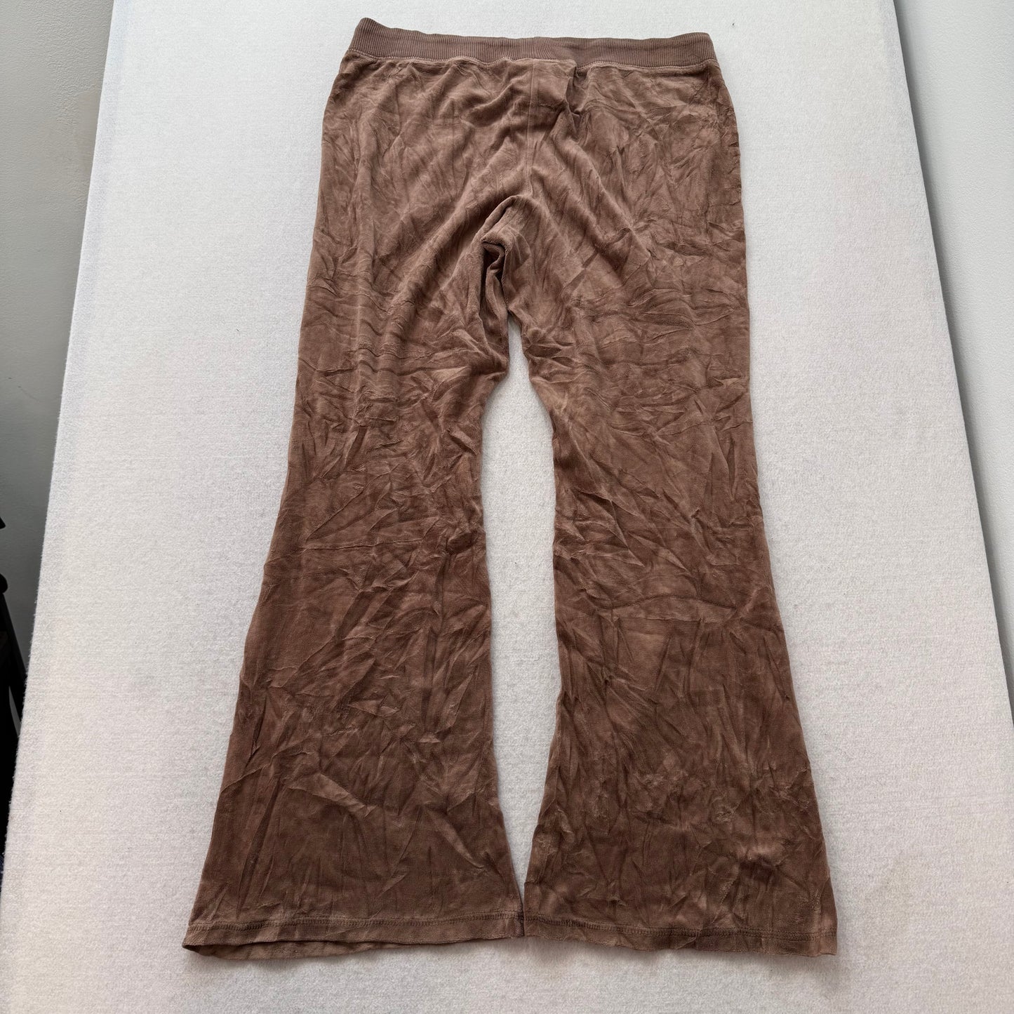 Juicy Couture Women's Muted Brown Velour Flared Track Pant Front Pockets Size XL